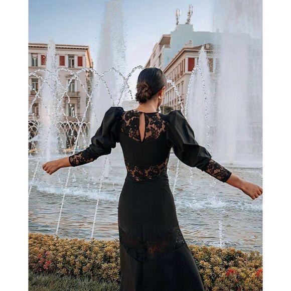 Lace Dress H&M Black Taffeta NWT Puff Sleeves - Picture 7 of 12